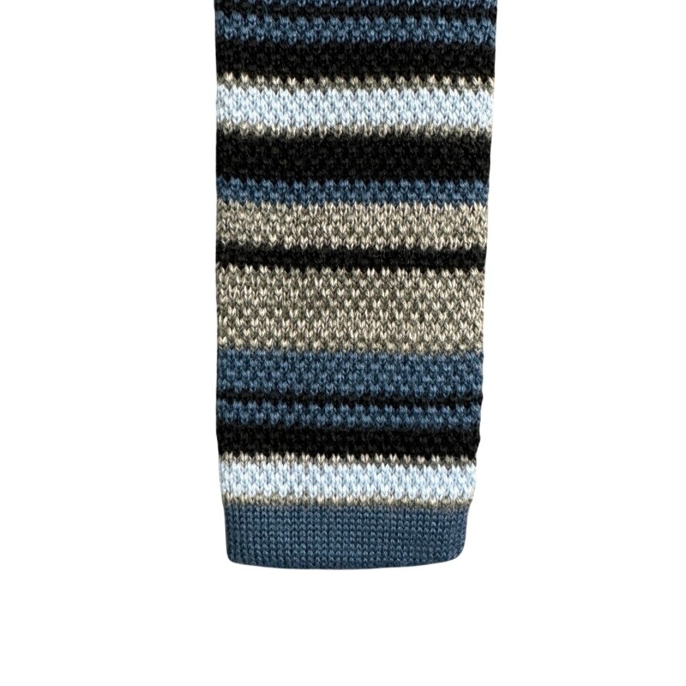 Uniqlo Mens Blue Grey Striped Knit Skinny Tie Square End 369-078841